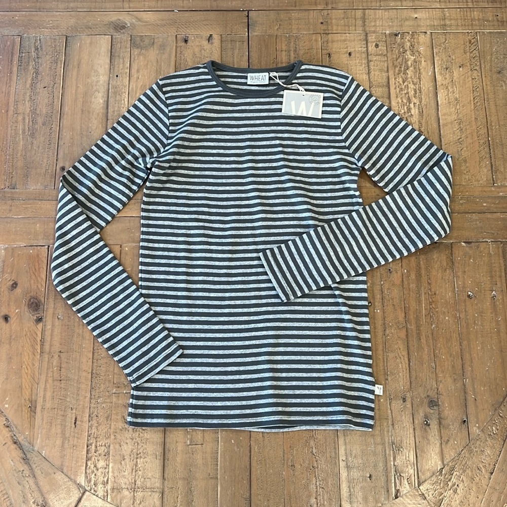 Wheat organic cotton gray striped long sleeve shirt nwt